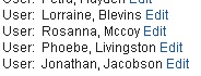 List of names with edit links