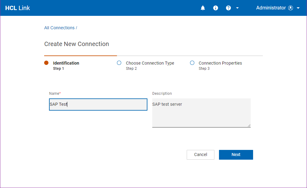 create a new connection in link