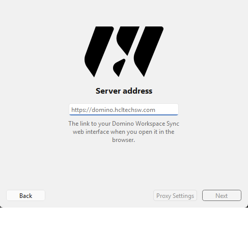 Add Domino Workspace Sync account window
