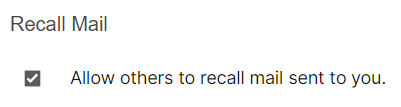 Recall mail checkbox in Mail settings