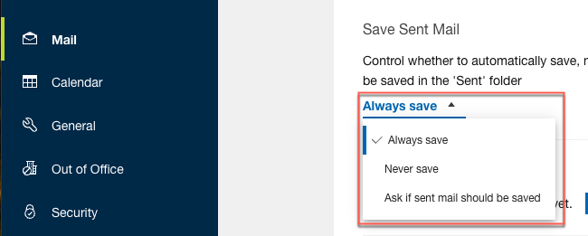 Save Sent Mail options image