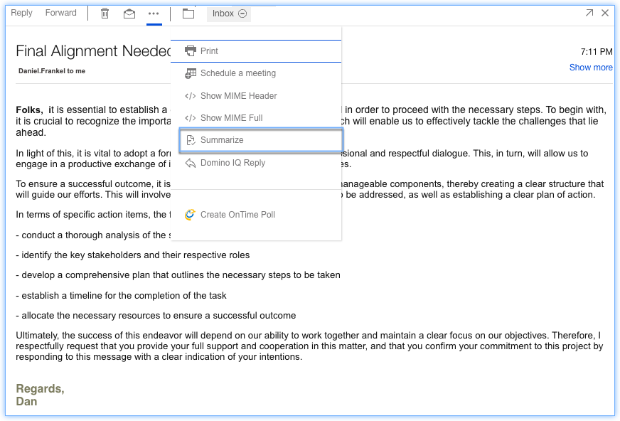 This is the procedure on how to view the Summarize by Domino IQ.