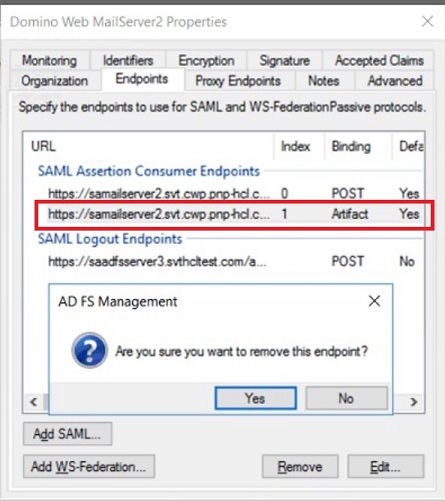 Endpoints POST binding URL for Domino web server