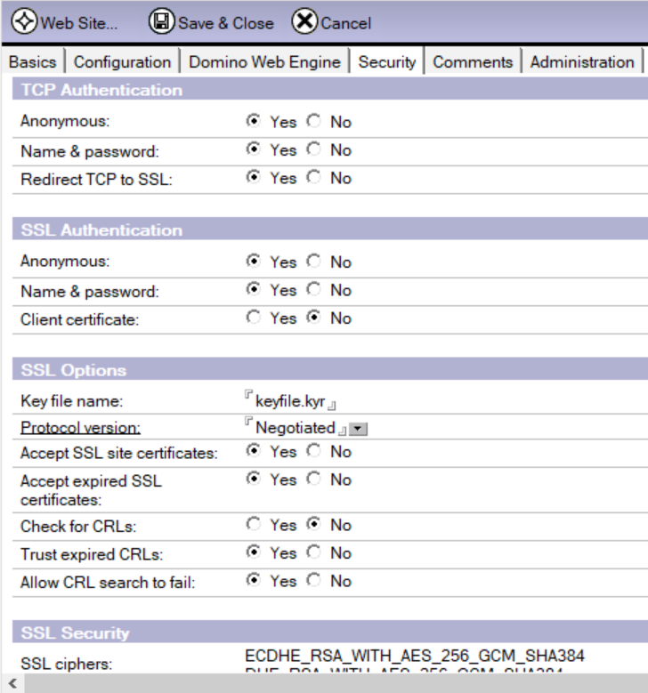 server configuration for internet site