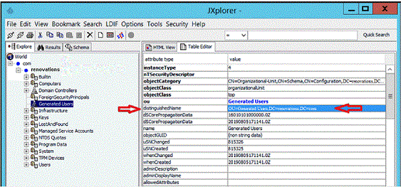 JXplorer で表示されている識別名