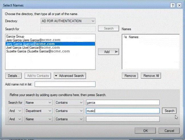 「進階搜尋」選項,包括依部門音樂進行搜尋