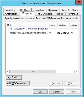 Endpoints REDIRECT binding URL for Domino.