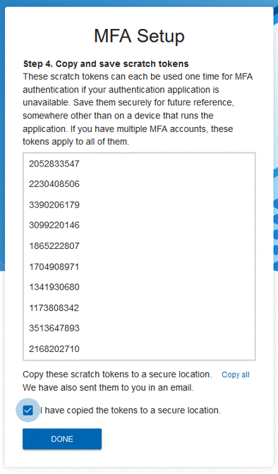 セットアップのステップ 4 を示す MFA セットアップ画面