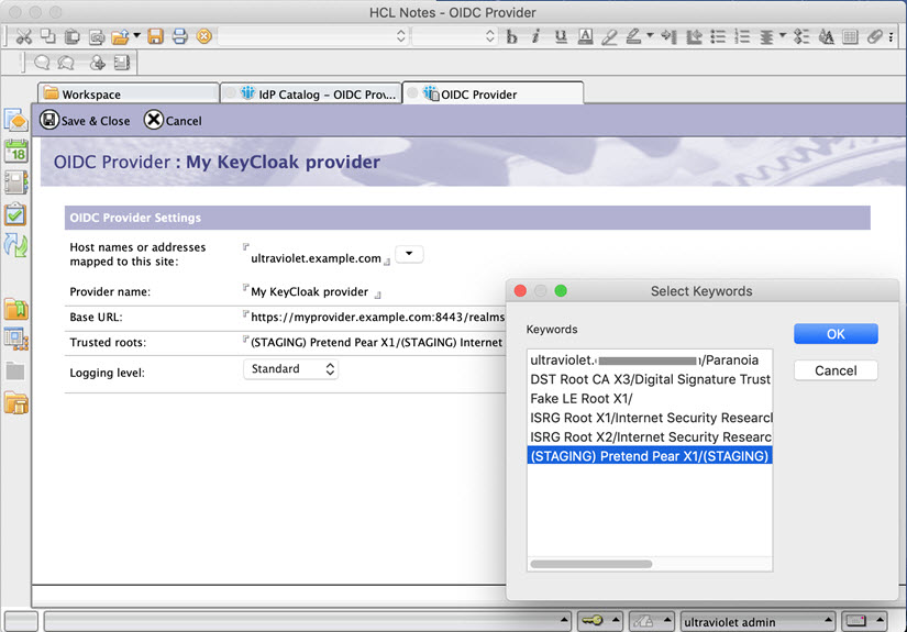 "신뢰할 수 있는 루트" 필드에 대한 옵션 목록이 표시된 IdP 카탈로그 앱