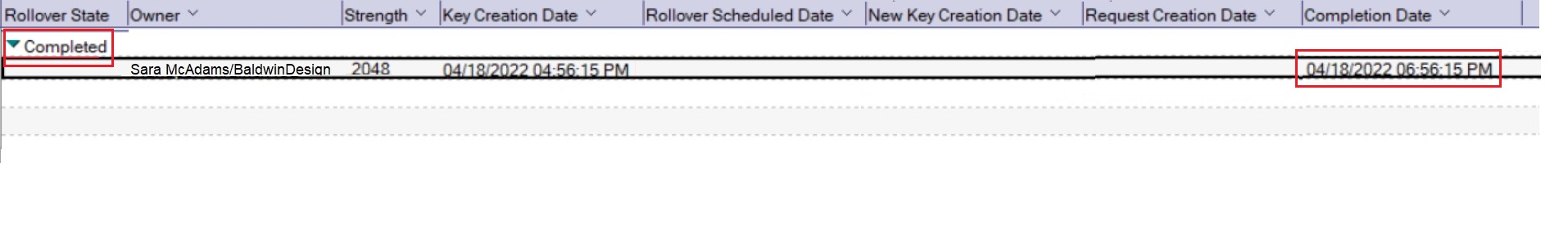 用户 Sara McAdams 在保险库中具有“已完成”翻转请求