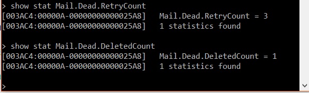 Mail.Dead.RetryCount 和 Mail.Dead.DeletedCount 的控制台输出。