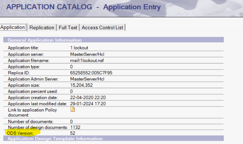 Screenshot of ODS version entry in the Application Catalog