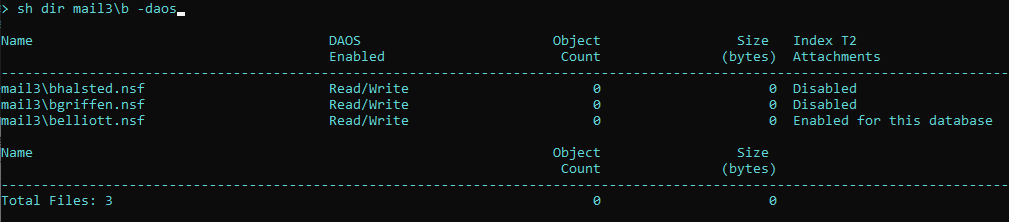 Console showing one database is enabled