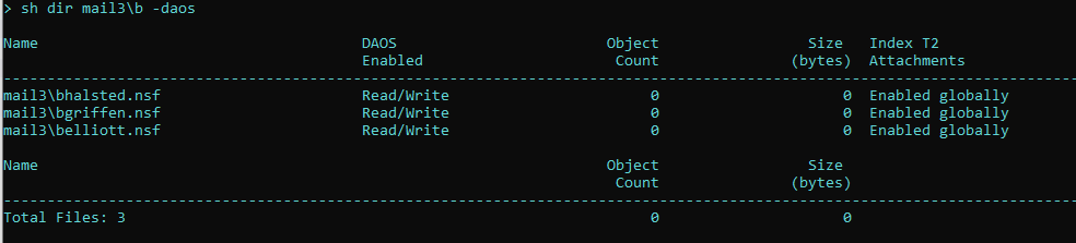 Console display when T2 attachment indexing for all databases is enabled