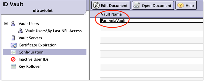 Vault document showing Vault Name field