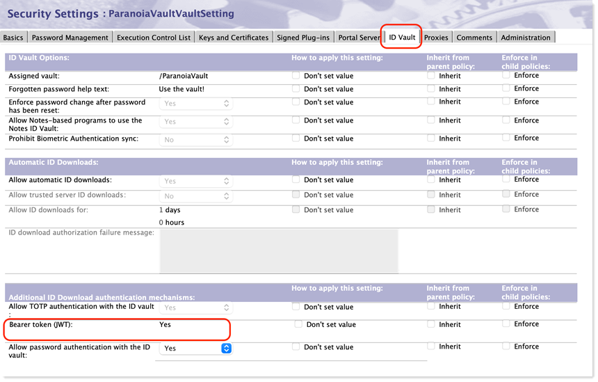 Security Settings policy document
