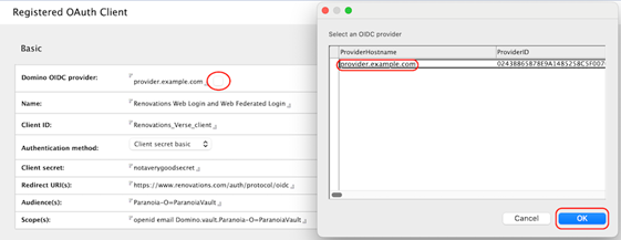 Screen showing provider.example.com as sample hostname