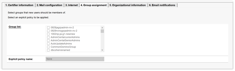 Sample field content for Group assignment tab