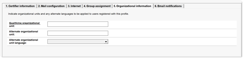 Fields on the Organizational information tab