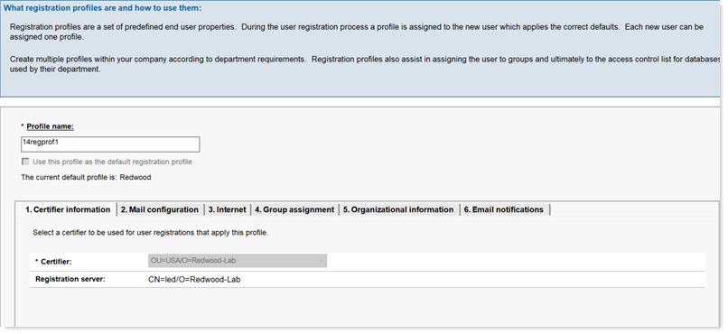 Registration profile form with tabs