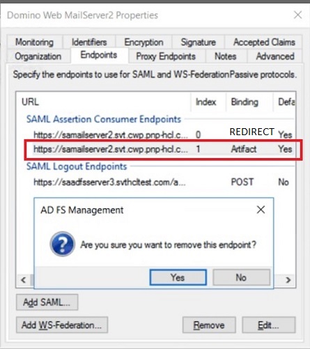 Endpoints REDIRECT binding URL for Nomad SafeLinx server