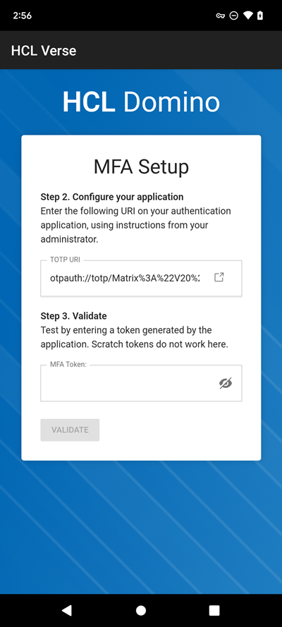 Verse Mobile MFA Setup showing Step 2 and Step 3 of setup