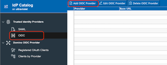 IdP Catalog app showing Add OIDC Provider button