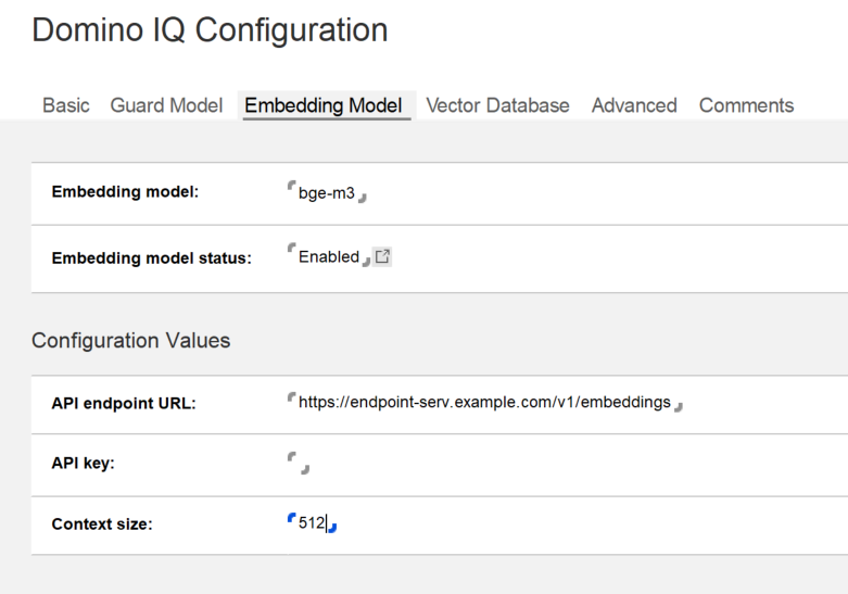 Dialog box to choose Embedding model and the status is enabled.