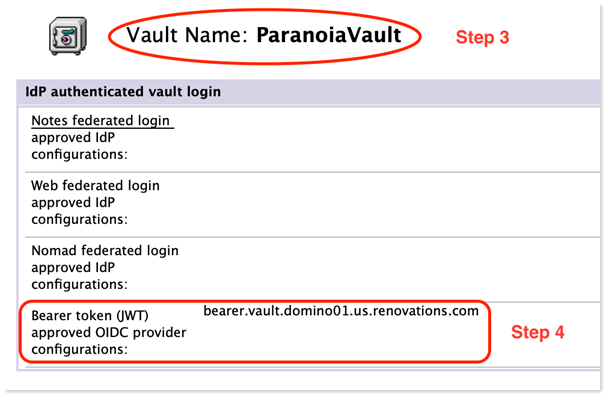 Document showing host name entry for ID vault server