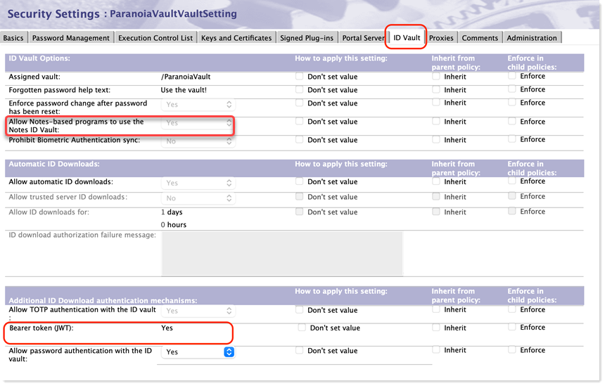Security Settings policy document