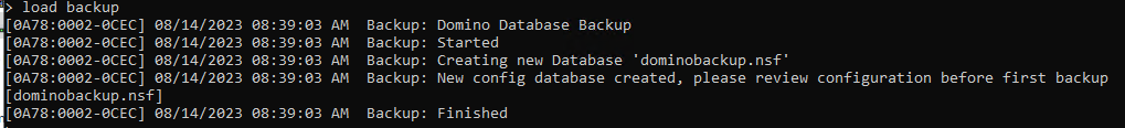 load backup command and output
