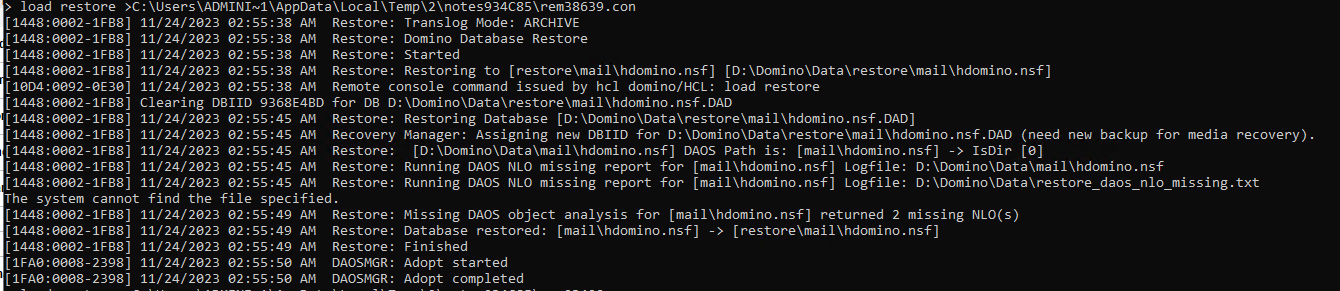 Console output shows that 2 missing .nlo files were returned
