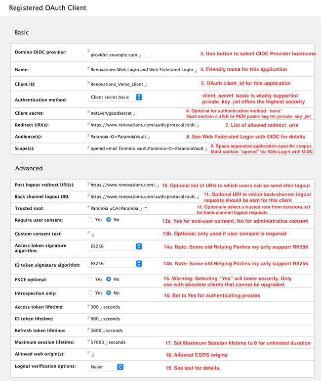 Sample of a Registered OAuth Client document when completed