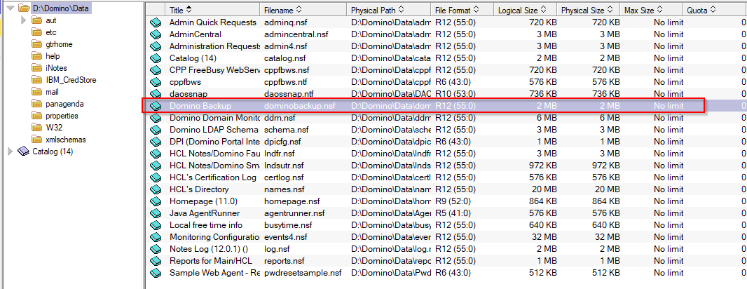Sample list of files in Domino Data directory