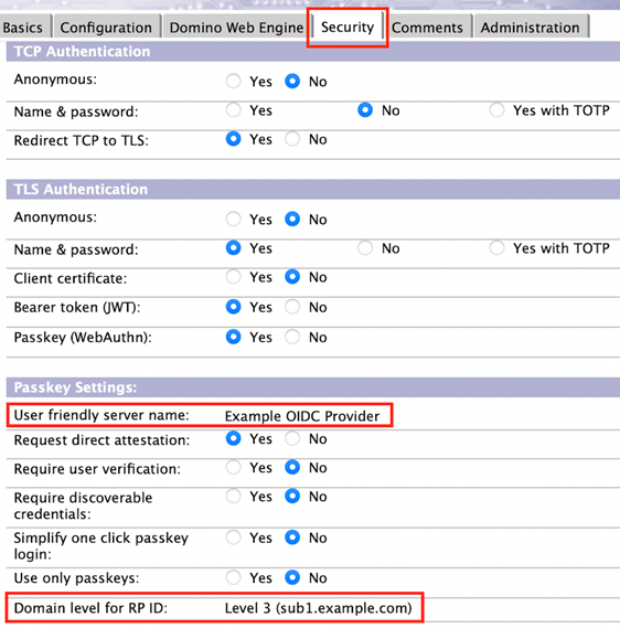 Fields on Security tab of Internet Site document