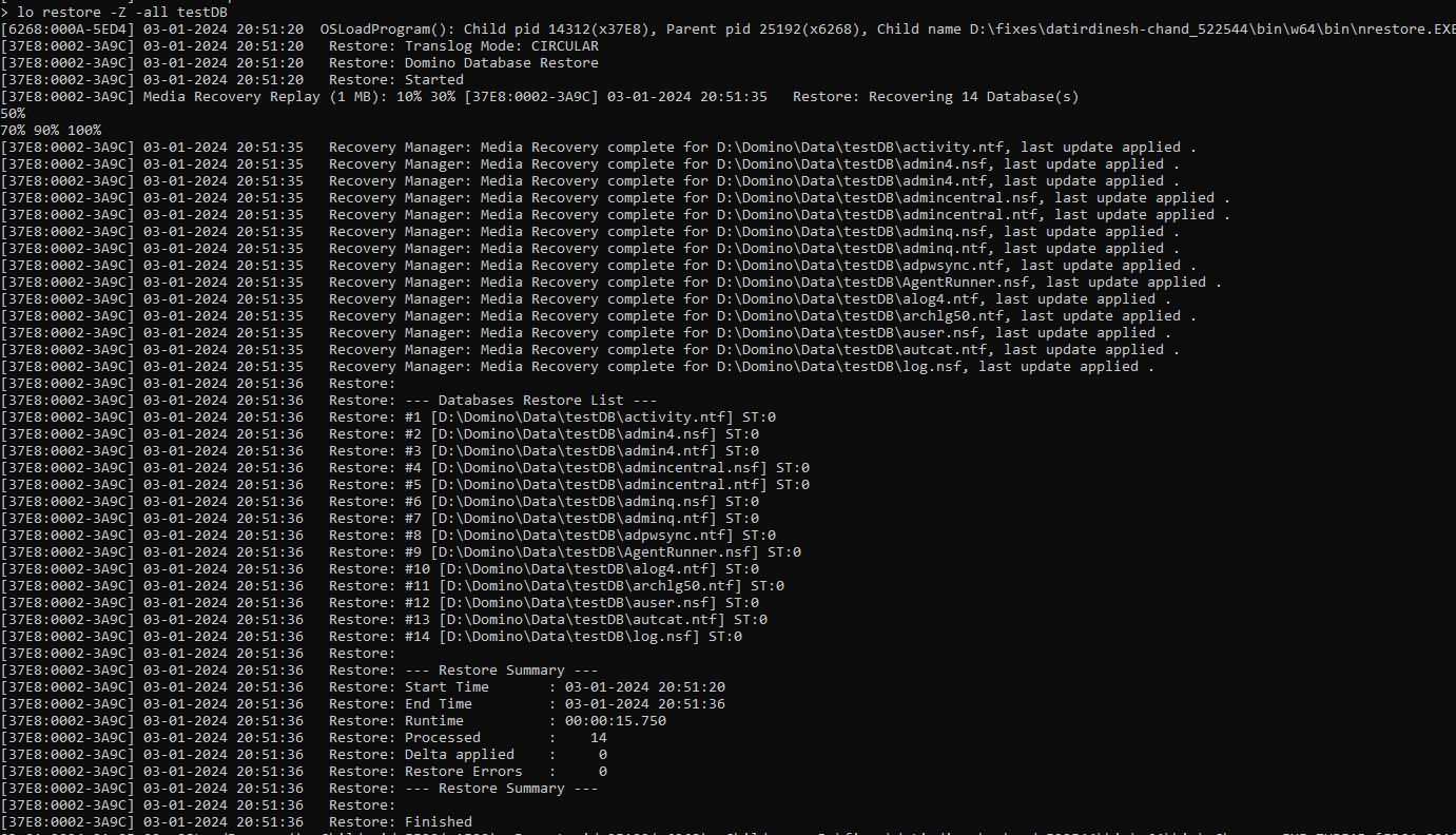 Console output for -Z -all