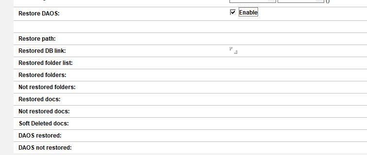 "Restore DAOS" field shown with Enable option selected