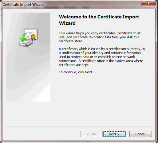 Certificate import wizard