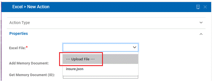 upload file for action in link