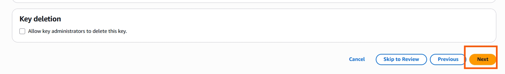 Key deletion checkbox