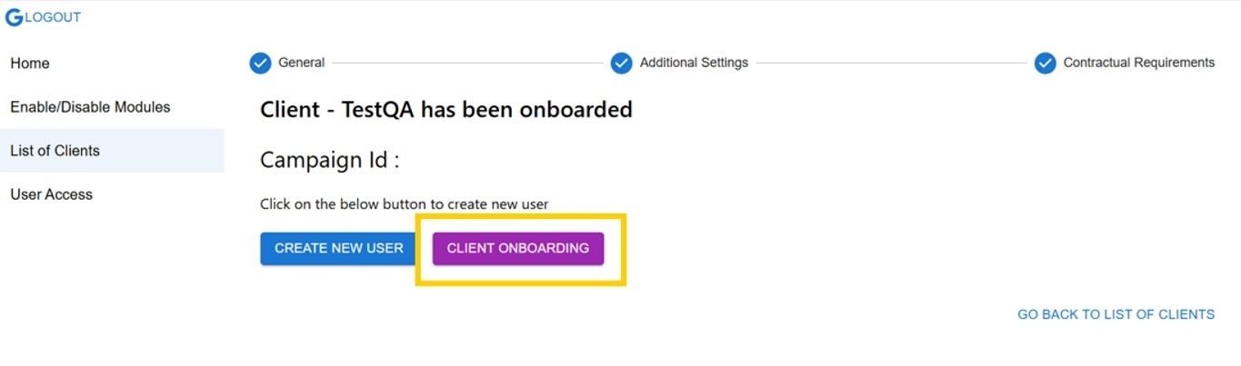 Client Onboarding Page
