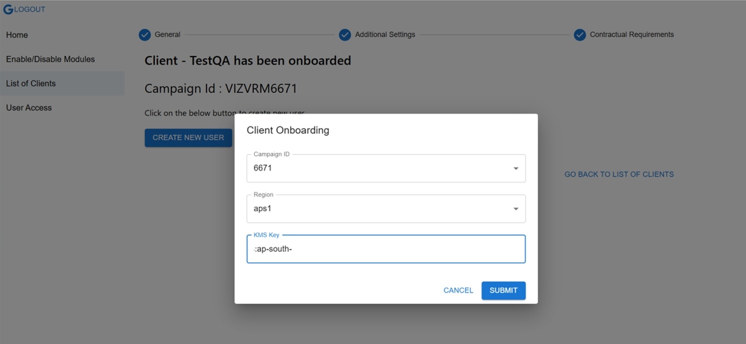 Client Onboarding Dialog Box