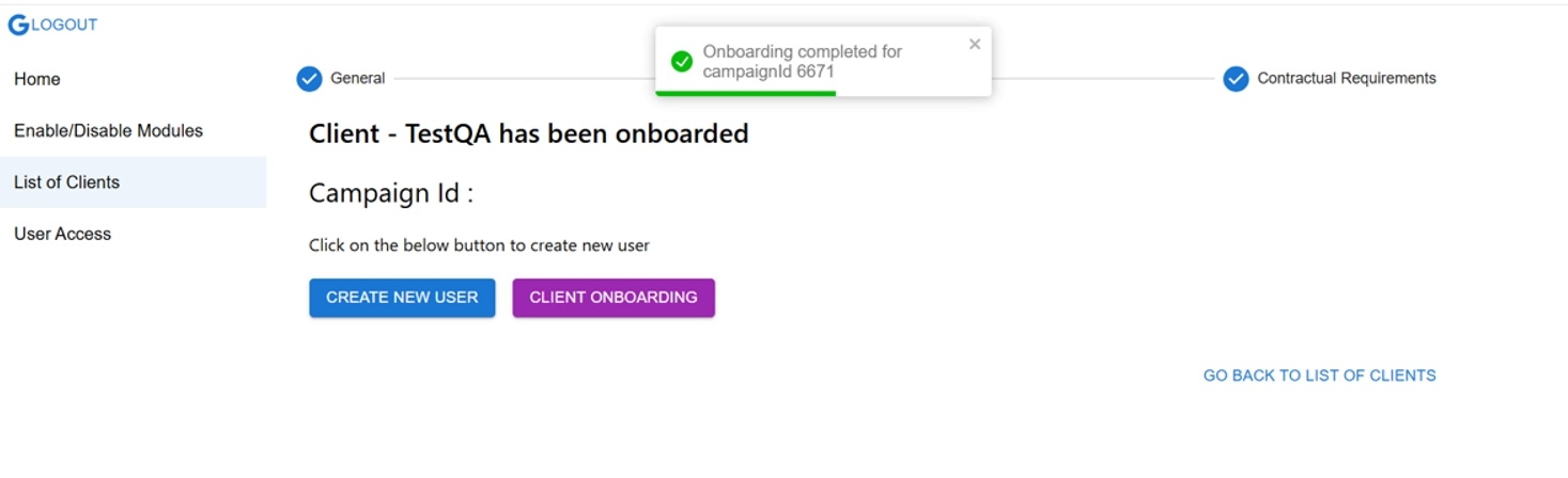 Onboarding completed notification popup