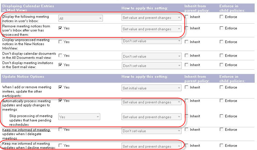 Mail Notices setting parameters