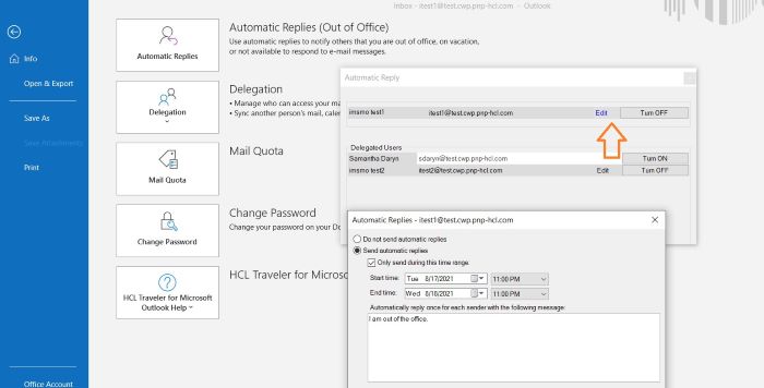 out of office configuration