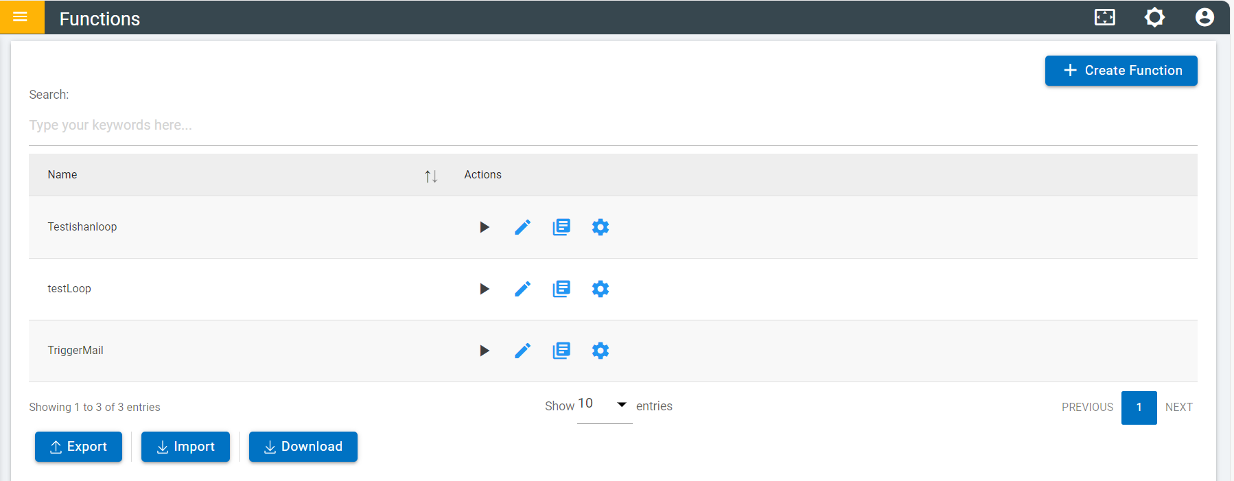 Create Function Action