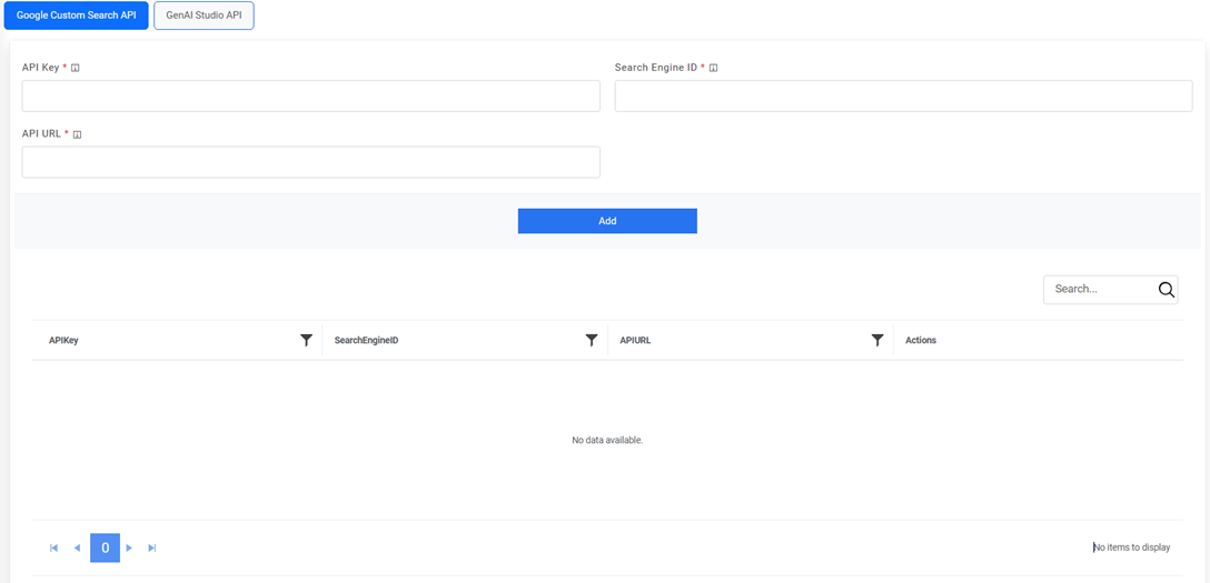 Google Custom Search API/GenAI Studio API Details