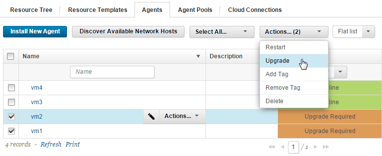 Agents that are selected for upgrade
