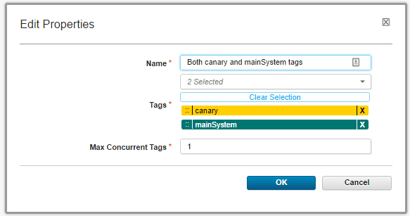 The properties of the For Each Tag loop, showing that the canary tag runs first
