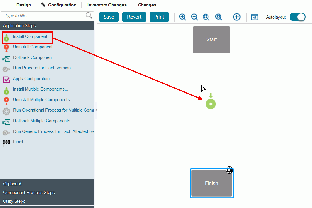 Adding a step by dragging it from the list of steps to the design space